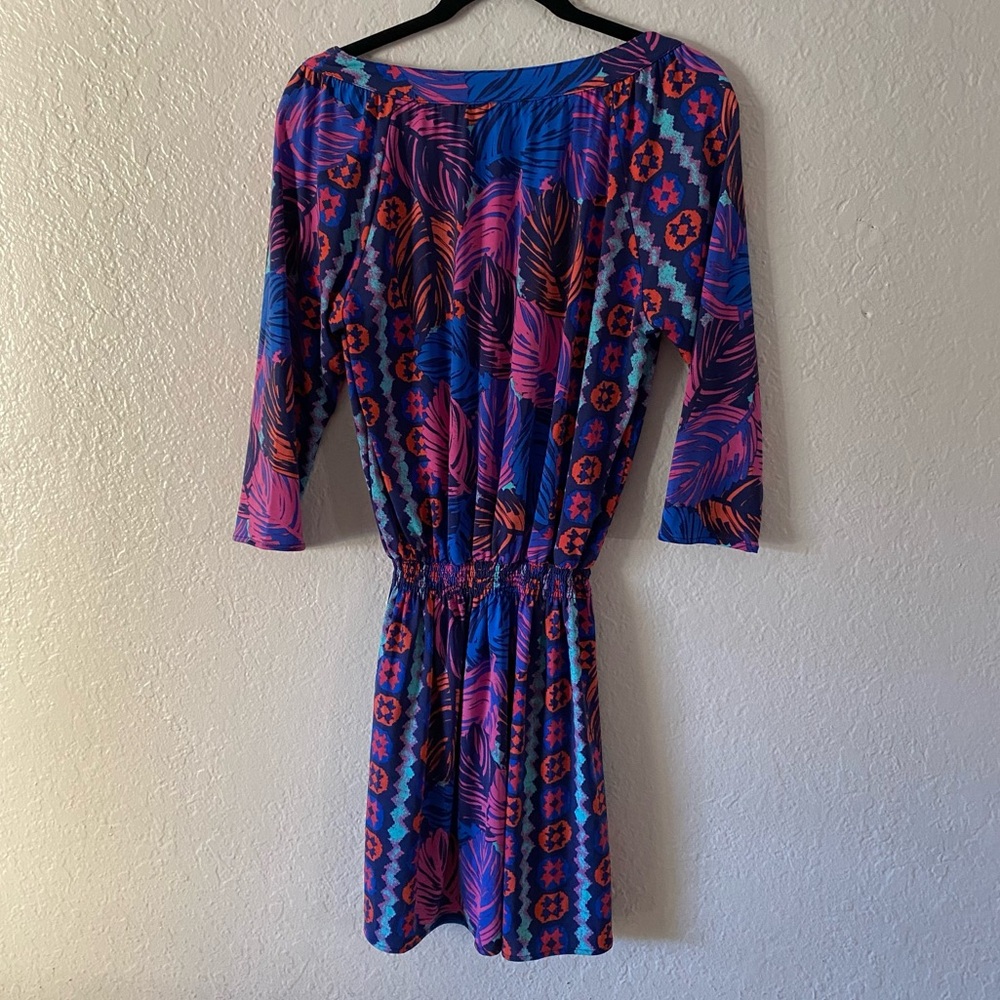 Tori Richard Tropical Print Mini Sundress Size S Blue Pink Stretch Summer Beach - Picture 4 of 9